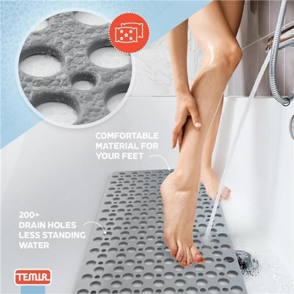 Non Slip Bath Mat for Shower Tub with Suction Cups Washable Gray 30x17 Inches - Picture 5 of 7